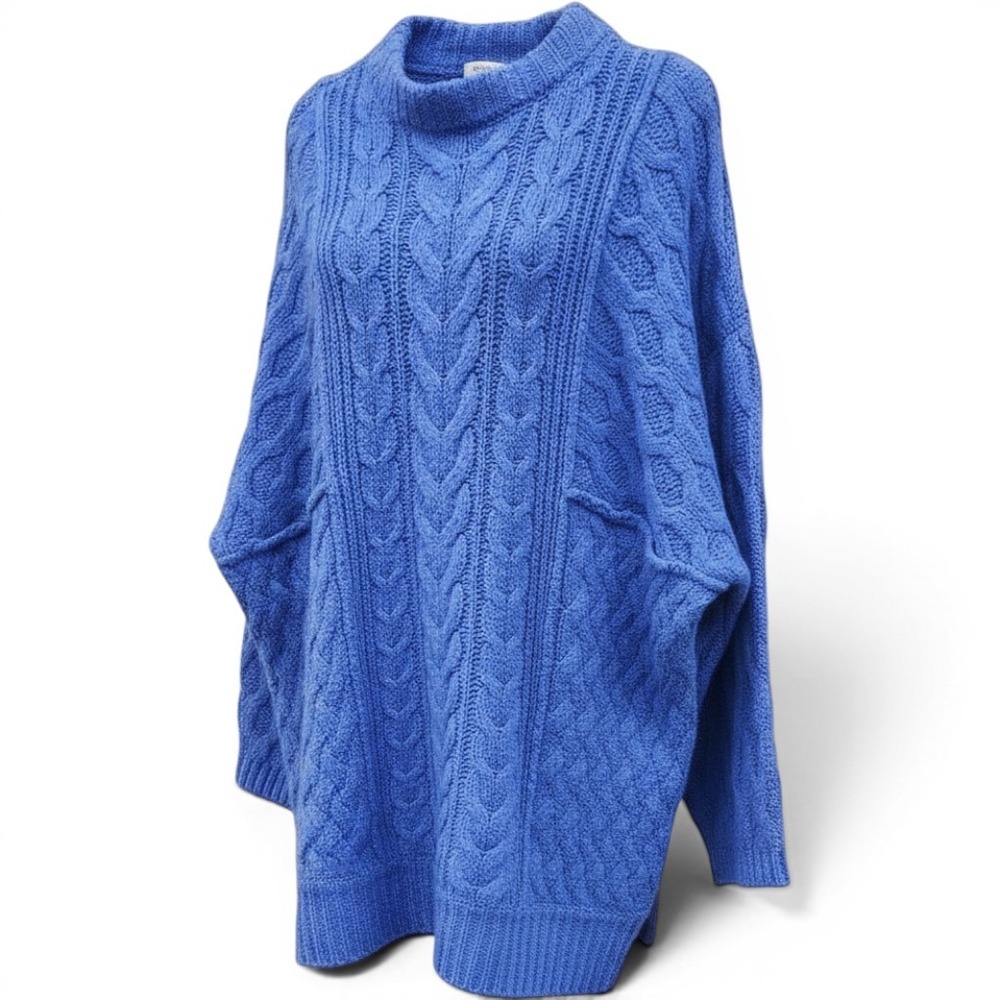 Free People Oversized Cable Knit Periwinkle Cozy XS Mock Neck Boho Slouchy